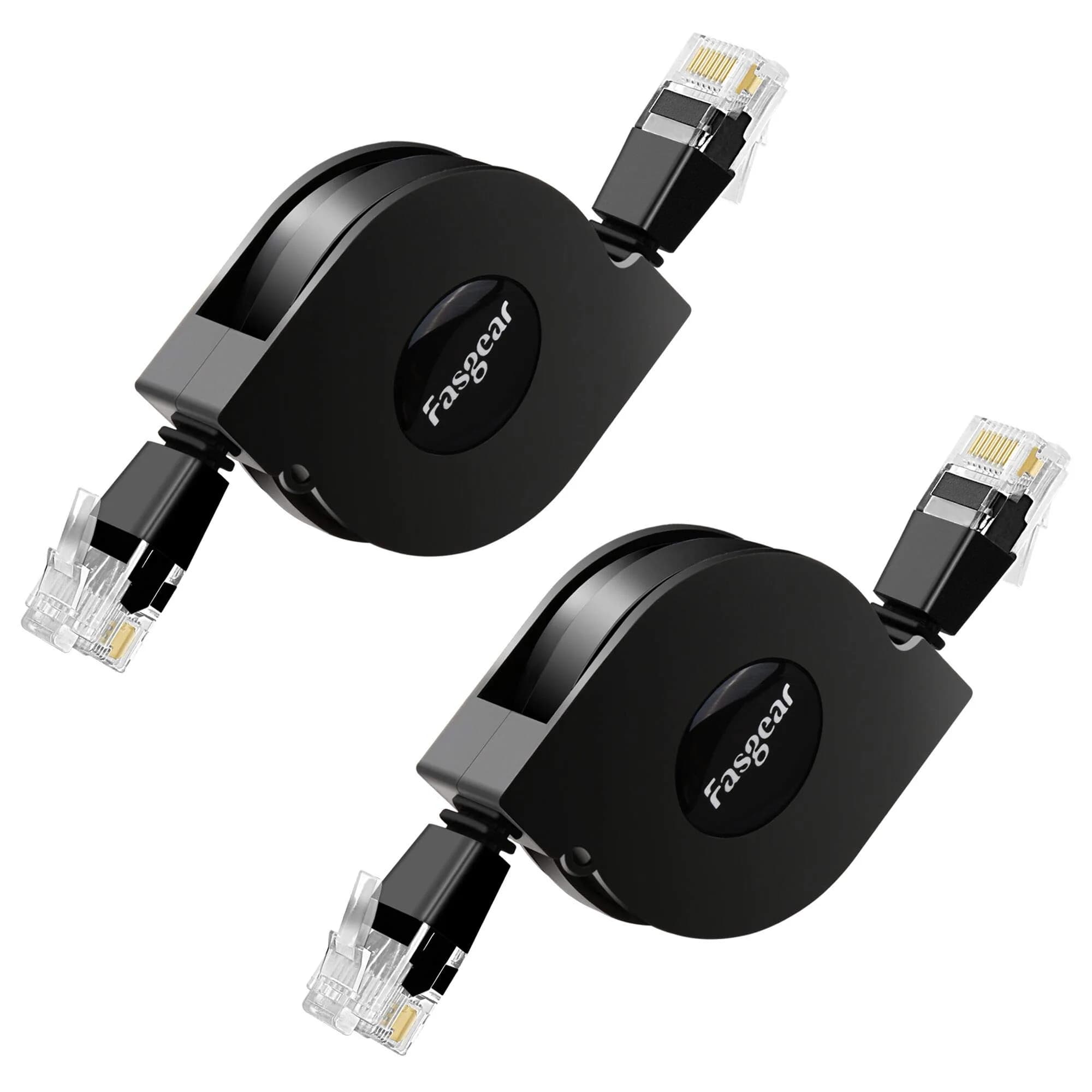 Fasgear Retractable Cat6 Ethernet Cable 1.1m (3.6ft) Black | 10Gbps High-Speed Network Cord — Black