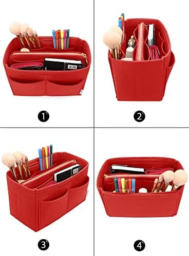 LEXSION Large Felt Purse Bag Organizer Insert with Zipper & Key Chain, Red, 29cm (11.4in) | Keeps Handbags Shipshape thumbnail 4