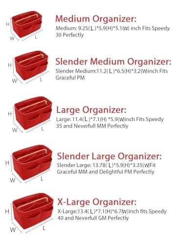 LEXSION Large Felt Purse Bag Organizer Insert with Zipper & Key Chain, Red, 29cm (11.4in) | Keeps Handbags Shipshape thumbnail 6
