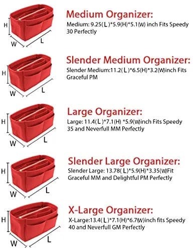LEXSION Large Felt Purse Bag Organizer Insert with Zipper & Key Chain, Red, 29cm (11.4in) | Keeps Handbags Shipshape thumbnail 7