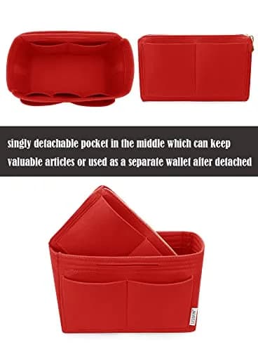 LEXSION Large Felt Purse Bag Organizer Insert with Zipper & Key Chain, Red, 29cm (11.4in) | Keeps Handbags Shipshape thumbnail 2