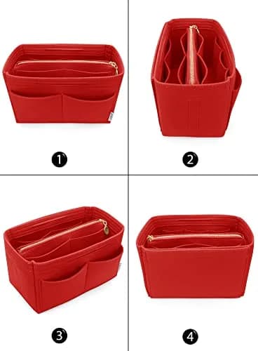 LEXSION Large Felt Purse Bag Organizer Insert with Zipper & Key Chain, Red, 29cm (11.4in) | Keeps Handbags Shipshape thumbnail 3