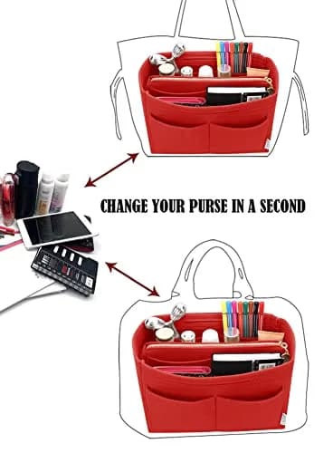 LEXSION Felt Purse Organizer Insert with Zipper, Red XL | 34cm (13.4") Bag Organizer for Speedy 40 & Neverfull GM thumbnail 5