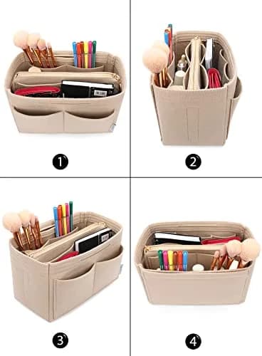 LEXSION Felt Purse Bag Organizer Insert with Zipper, Beige XL | Keeps Handbags Shipshape thumbnail 4