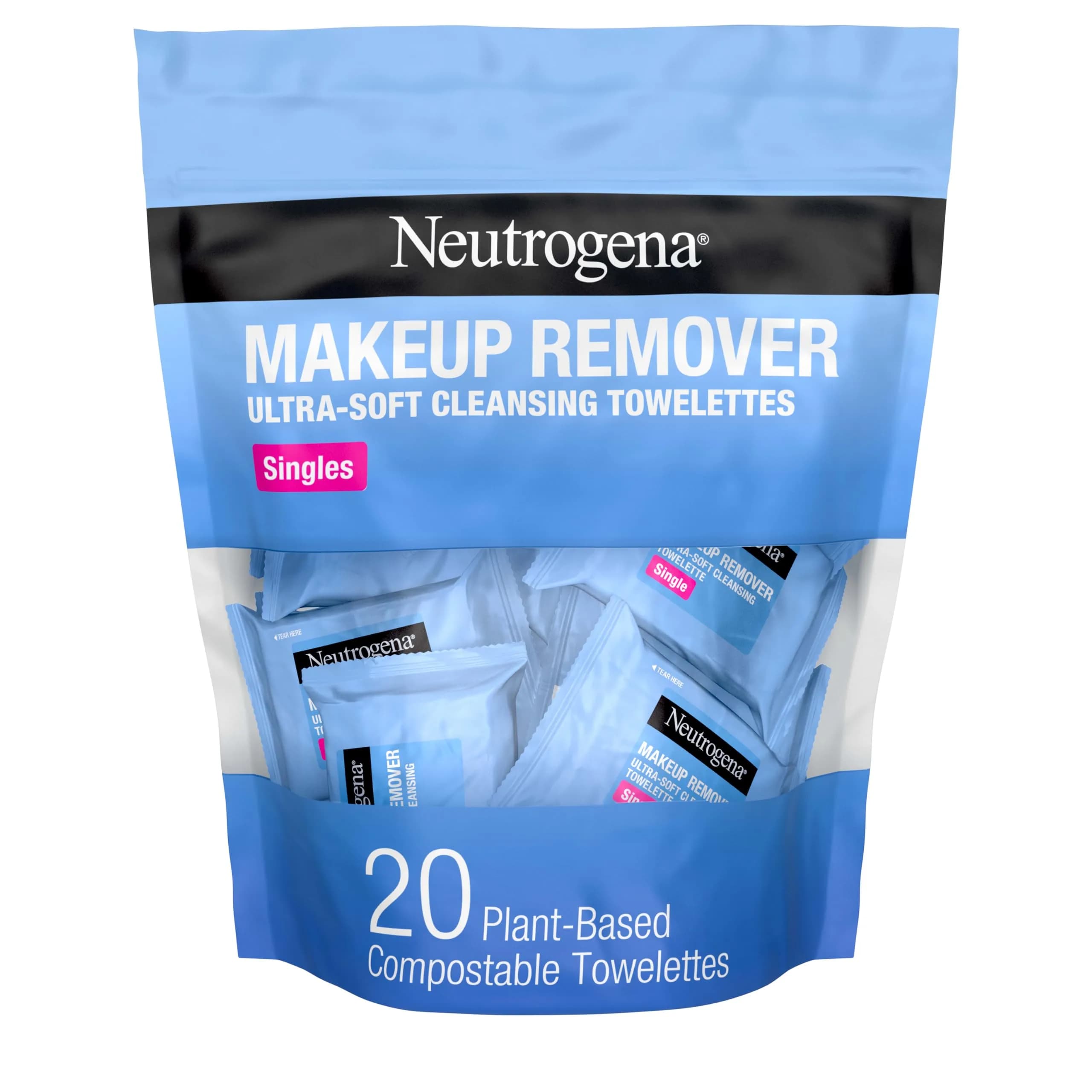 Neutrogena Makeup Remover Towelettes, Daily Single Face Towelettes, 20 Count | Plant-Based Cloths for All Skin Types - main product image
