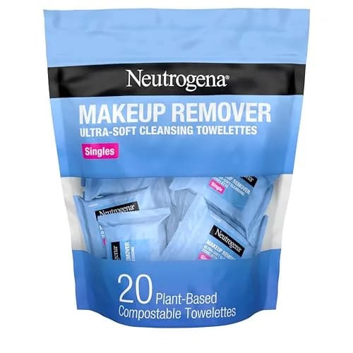Neutrogena Makeup Remover Towelettes, Daily Single Face Towelettes, 20 Count | Plant-Based Cloths for All Skin Types thumbnail 1