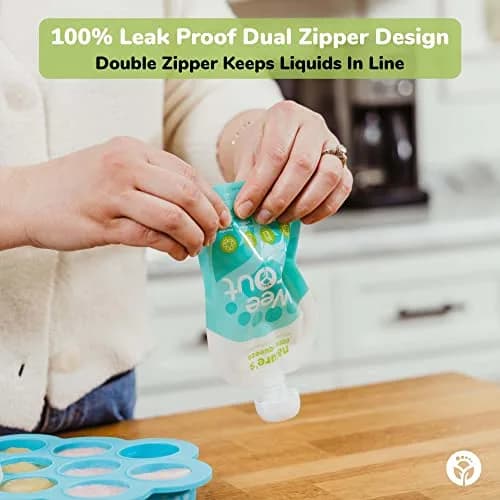 WeeSprout Double Zipper Reusable Food Pouches (6-Pack, Green) | Leakproof & Freezer-Safe for Homemade Baby Food thumbnail 6