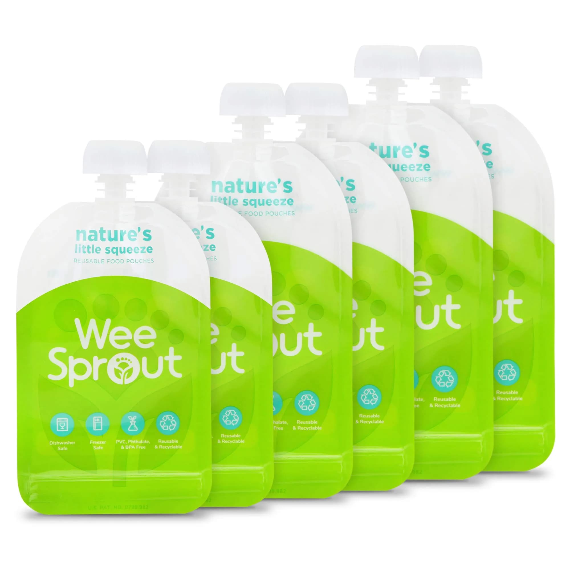 WeeSprout Double Zipper Reusable Food Pouches 7oz (Pack of 6, Variety) | Leakproof & Easy-Clean for Baby Food — Green / Variety Assortment
