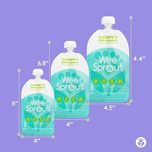 WeeSprout Double Zipper Reusable Food Pouches (6-Pack, Green) | Leakproof & Freezer-Safe for Homemade Baby Food thumbnail 3