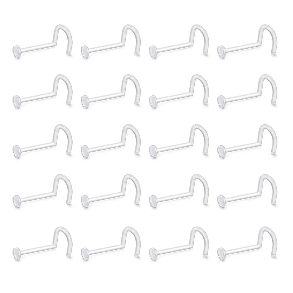 D.Bella 20G Clear Nose Studs Acrylic L Shape Nose Rings Retainer Bioflex Bone Pin Straight Nose Studs Flexible Nose Piercing Flat Top for Men Women | Hypoallergenic, 20 pcs — Style C