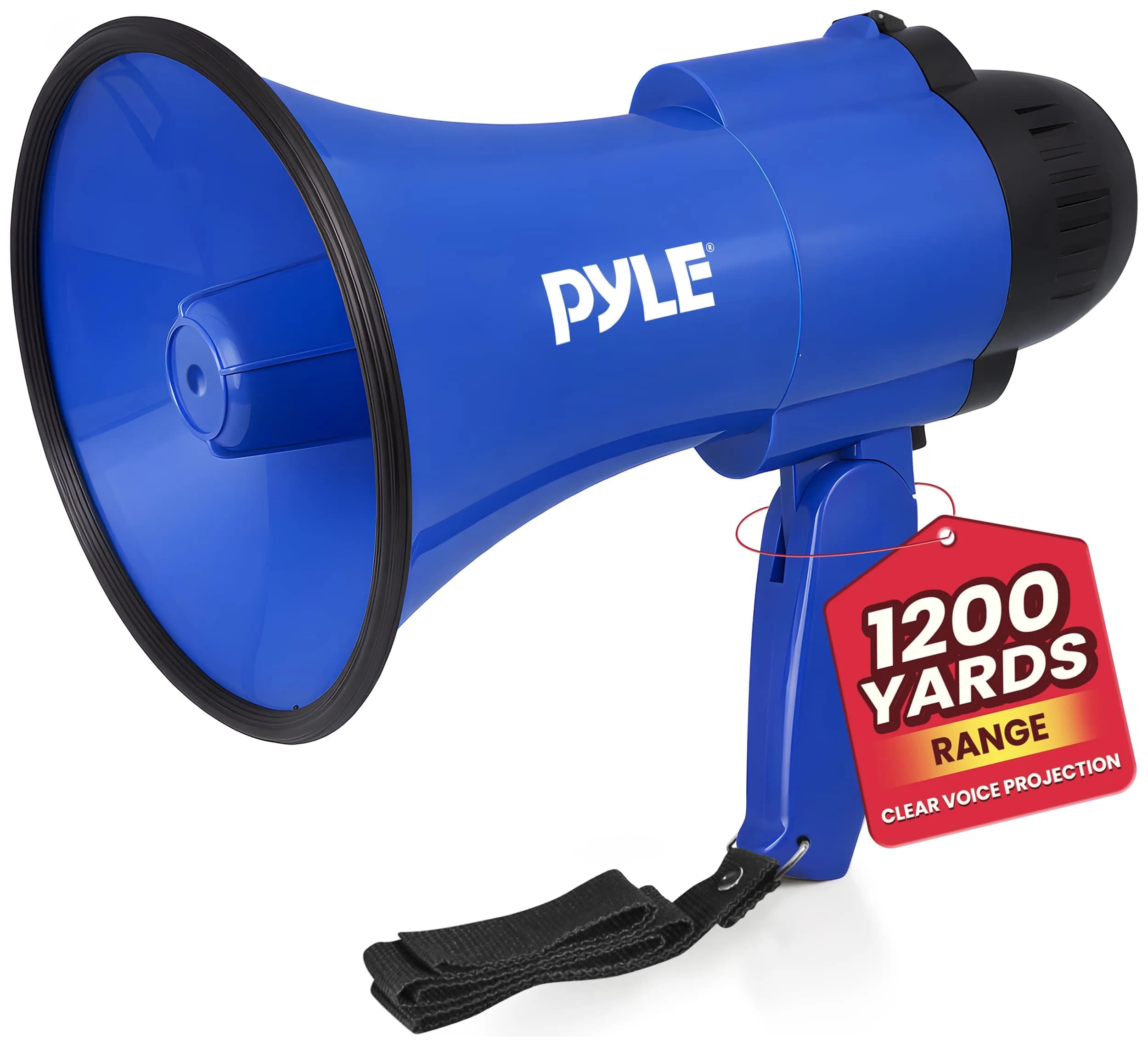 Pyle Compact Battery-Operated Megaphone with Siren - 30W Power, 1200 Yards Range, Foldable Handle (Blue)