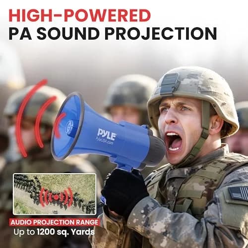 Pyle Compact Battery-Operated Megaphone with Siren - 30W Power, 1200 Yards Range, Foldable Handle (Blue) thumbnail 5
