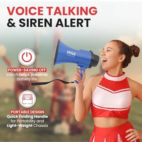 Pyle Compact Battery-Operated Megaphone with Siren - 30W Power, 1200 Yards Range, Foldable Handle (Blue) thumbnail 2