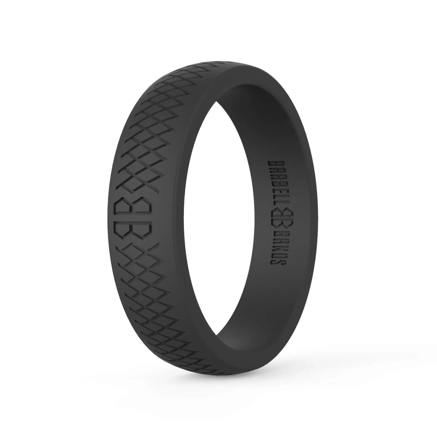 Barbell Bands Silicone Wedding Ring for Women | Black, Size 5 (5.5mm Width) | Premium Rubber Band for Fitness & Active Lifestyles