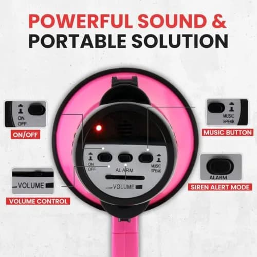 Pyle Portable Megaphone Speaker Siren Bullhorn 30W Pink | 243.84 cm (800+ Yards) Range thumbnail 4
