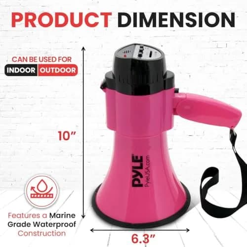 Pyle Portable Megaphone Speaker Siren Bullhorn 30W Pink | 243.84 cm (800+ Yards) Range thumbnail 7