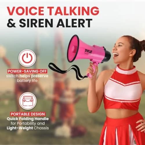 Pyle Portable Megaphone Speaker Siren Bullhorn 30W Pink | 243.84 cm (800+ Yards) Range thumbnail 2
