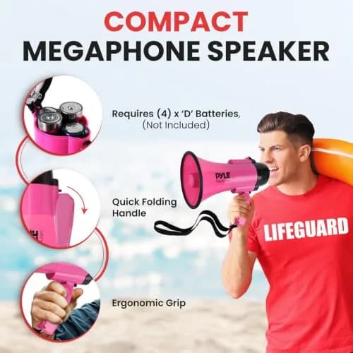 Pyle Portable Megaphone Speaker Siren Bullhorn 30W Pink | 243.84 cm (800+ Yards) Range thumbnail 3