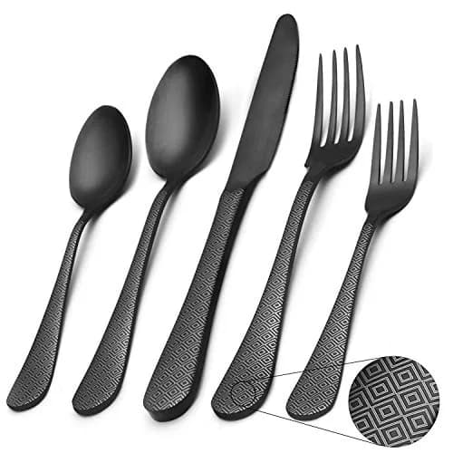 sharecook Matte Black Silverware Set 20-Piece Stainless Steel | Satin Finish for Home & Restaurant thumbnail 1