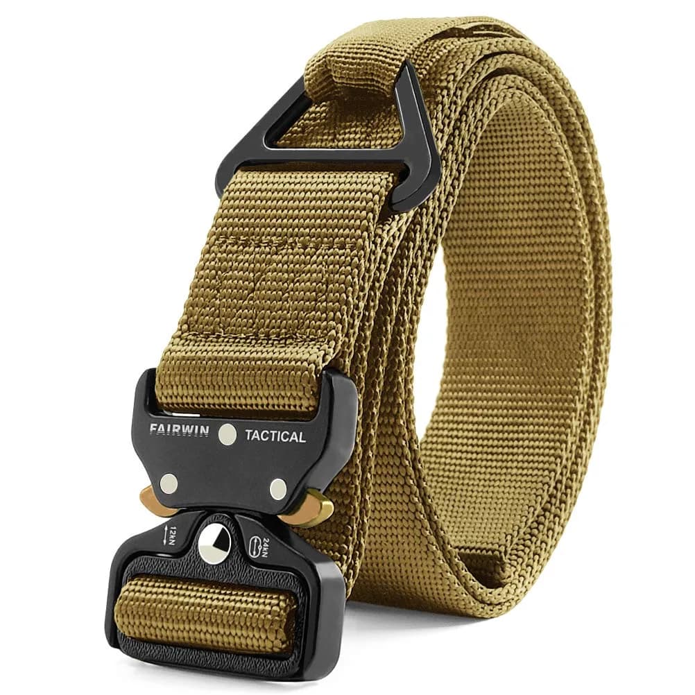 FAIRWIN Men's Tactical Belt 1.5" (3.8cm) Width, 53" (135cm) Length | Heavy Duty Nylon Web Belt with Quick Release Buckle — Brown / L(waist 42''-46''width 1.5'')