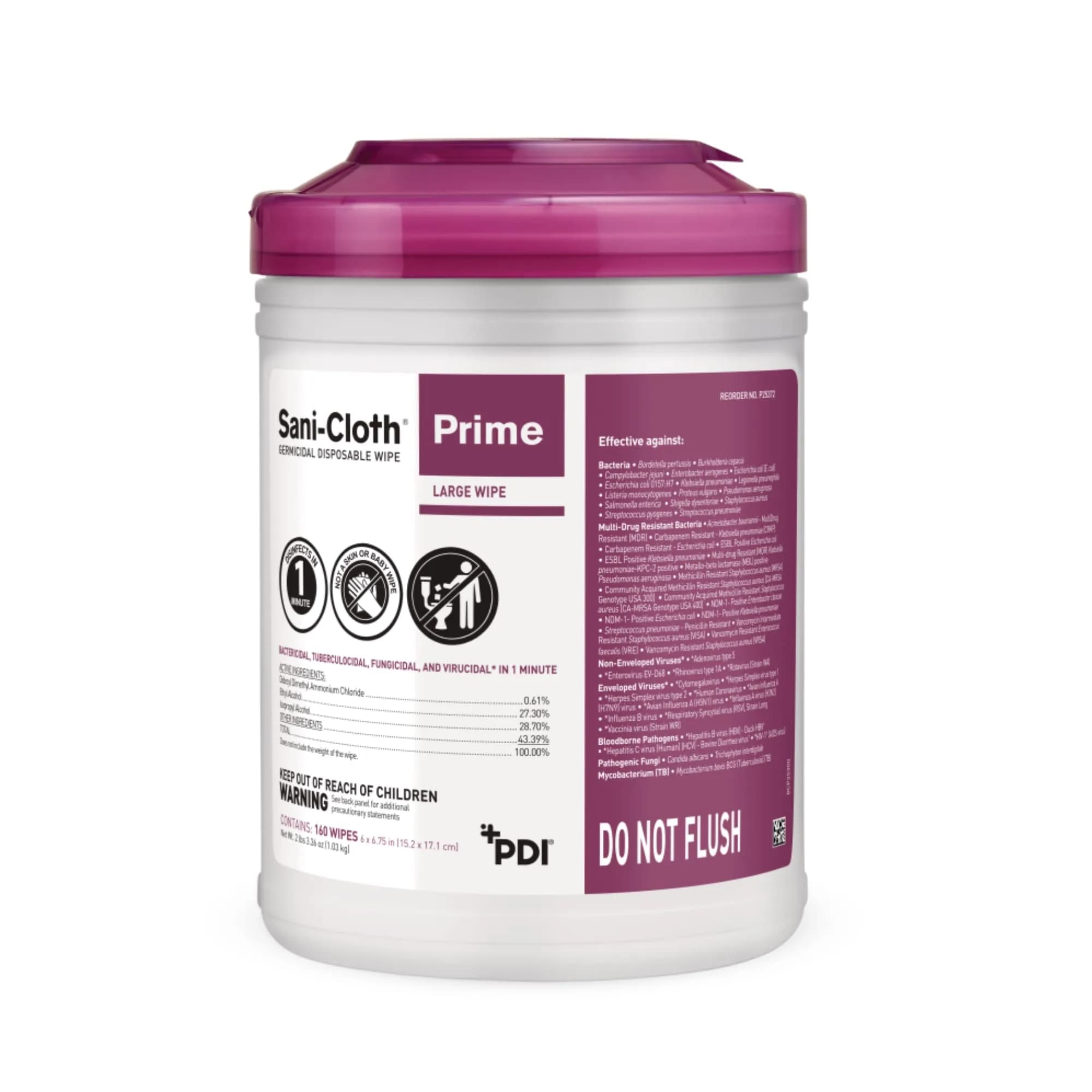 PDI Sani-Cloth Prime Germicidal Wipe 160/Canister | 1-Minute Disinfection, Hospital Grade, Large 6" x 6.75" - main product image