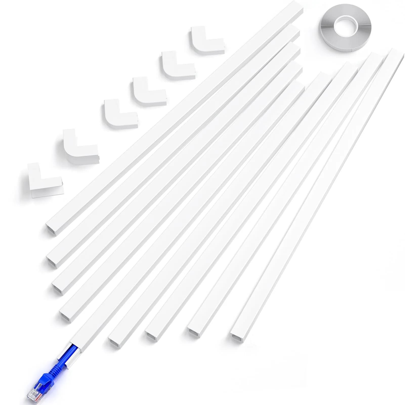 Delamu Black Cord Hider 142in (118.3cm) Total Length | Snap-on Design Cable Raceway for Single Wire — White / 142in L X 0.59in W X 0.40in H