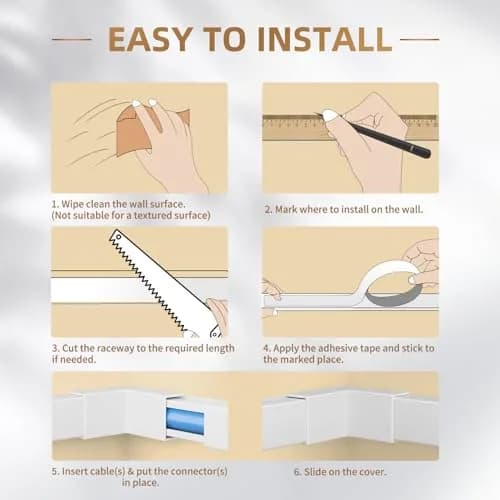 Delamu Cord Cover 142in | Paintable Cable Raceway for Wall Mount TV & Cords thumbnail 9