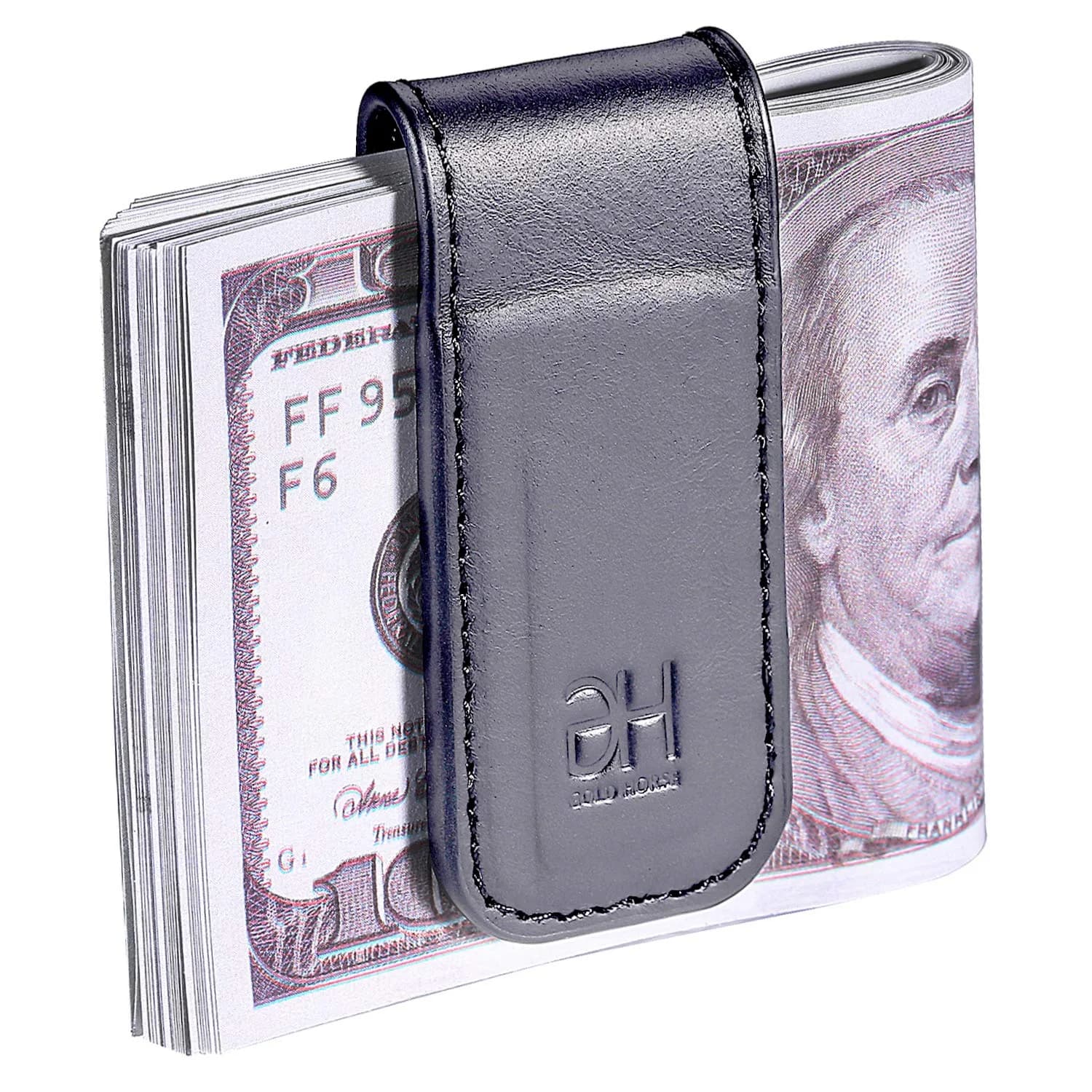 GH GOLD HORSE Slim Magnetic Money Clip Genuine Leather Business Card Holder for Men | 7 cm (2.75 in) — Grey
