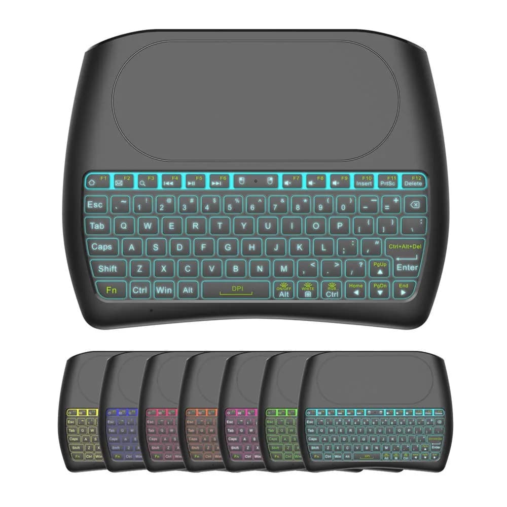 Dupad story D8 Mini Wireless Keyboard with Touchpad | Colorful Backlit, Handheld Remote, Wide Compatibility - main product image