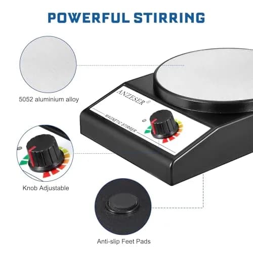 ANZESER Magnetic Stirrer Set with 4 Stir Bars & Retriever, 3000ml Capacity, 3000 RPM Speed | Corrosion-Resistant Aluminum Plate thumbnail 4