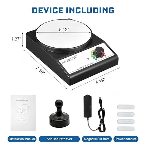 ANZESER Magnetic Stirrer Set with 4 Stir Bars & Retriever, 3000ml Capacity, 3000 RPM Speed | Corrosion-Resistant Aluminum Plate thumbnail 5