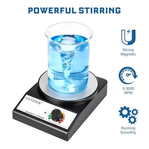 ANZESER Magnetic Stirrer Set with 4 Stir Bars & Retriever, 3000ml Capacity, 3000 RPM Speed | Corrosion-Resistant Aluminum Plate thumbnail 2