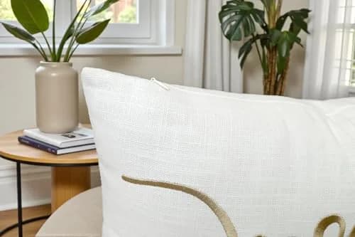EURASIA DECOR Blessed Embroidered Lumbar Pillow Cover 12x20, Ivory | Faith Gift with Gold Embroidery thumbnail 5