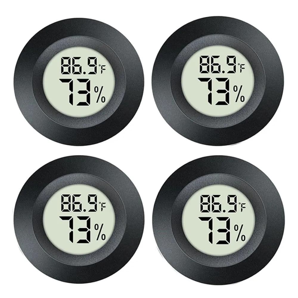 JEDEW Digital Humidity Meter & Thermometer 4-Pack | Measures 0-70°C (32-158°F) & 10-99% RH — Black