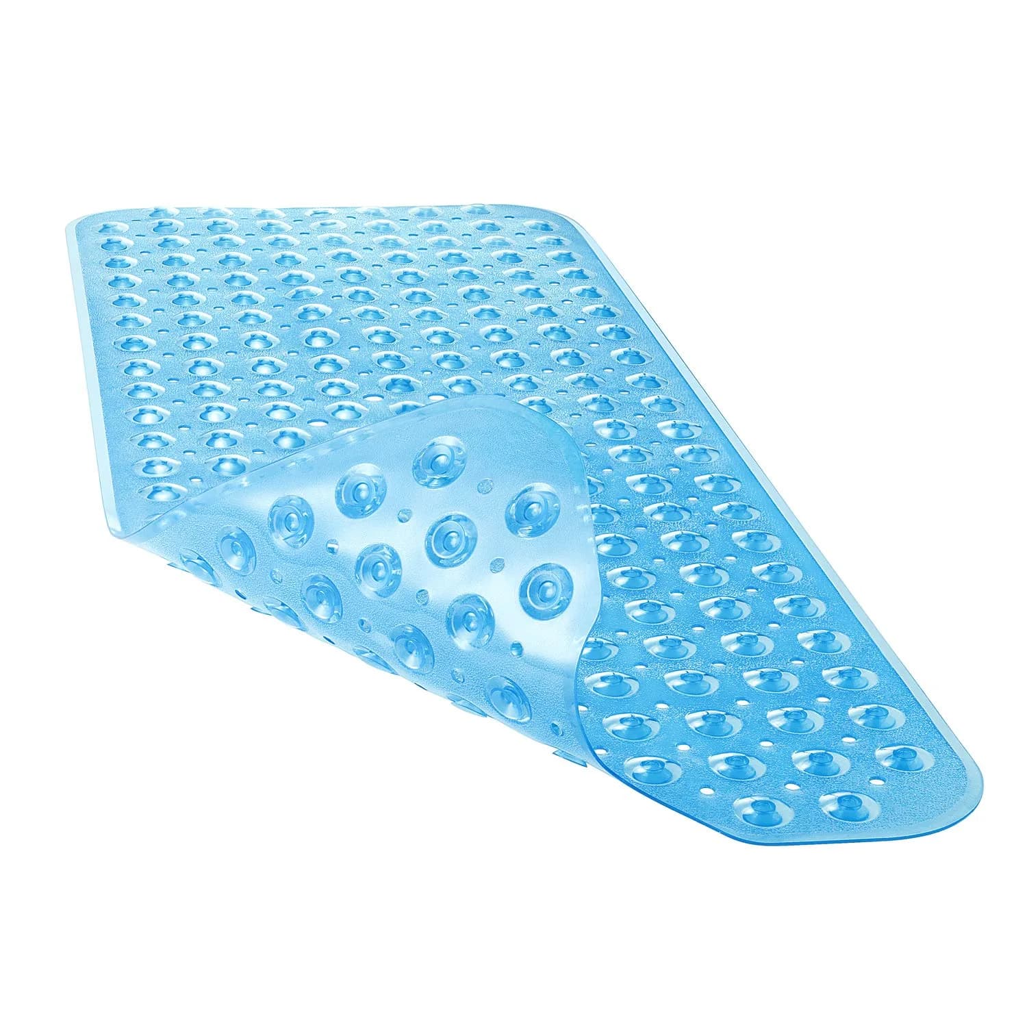 YINENN Bath and Shower Safety Mats 40x16 inch | Non Slip with Suction Cups, Extra Large, Machine Washable, Drain Holes, Clear — Blue