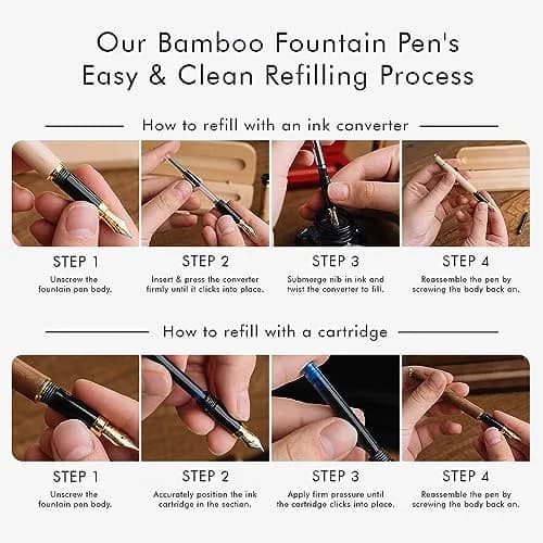 Wordsworth & Black Bamboo Wood Fountain Pen Set with Medium Nib | German Iridium Nib, Luxury Gift Box thumbnail 8