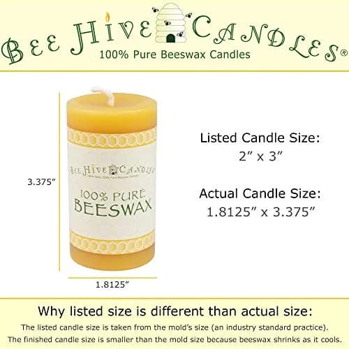 Bee Hive Candles 100% Pure Beeswax Pillar Candle (2" x 3" | Natural Honey Scent, 3-Pack) thumbnail 6