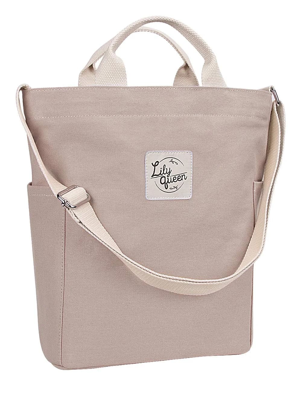 Lily queen Women Canvas Tote Handbag | Casual Hobo Shoulder Bag Crossbody in Taupe Grey - main product image