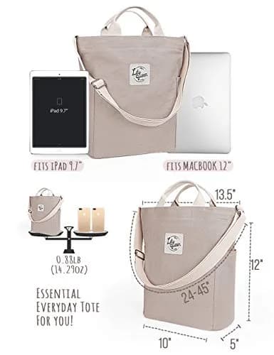 Lily queen Women Canvas Tote Handbag | Casual Hobo Shoulder Bag Crossbody in Taupe Grey thumbnail 4