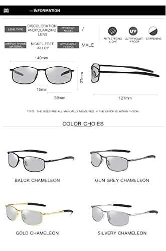 FEISEDY Classic Photochromic Polarized Sunglasses for Men & Women B2444 | 58mm (2.32 inches) Lens Width thumbnail 5