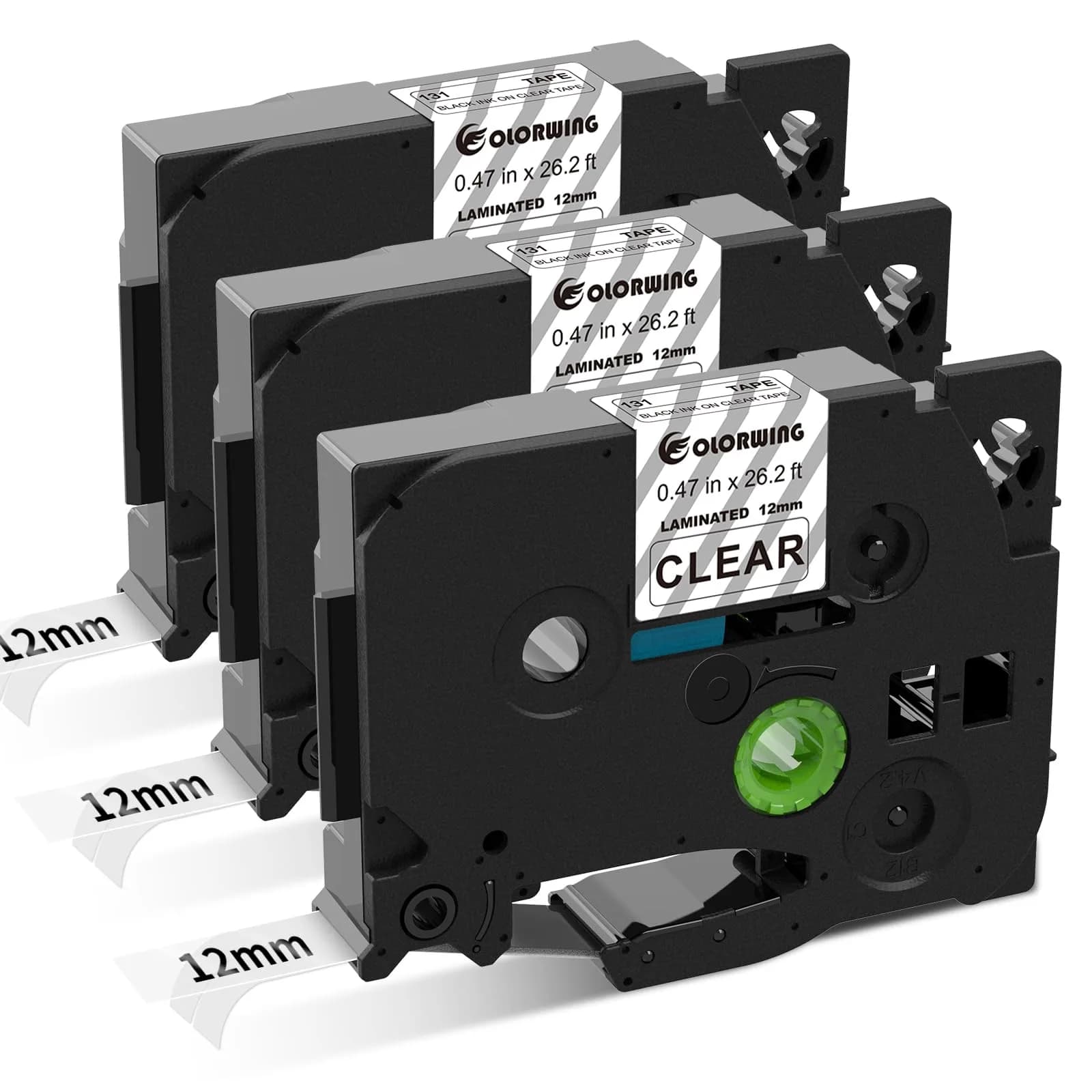 COLORWING Compatible Brother TZ Tape 12mm Black on Clear Laminated Label Tape 3-Pack | Durable & Easy Peel - main product image