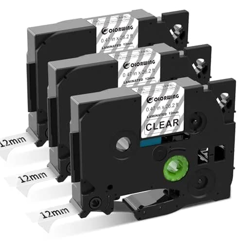 COLORWING Compatible Brother TZ Tape 12mm Black on Clear Laminated Label Tape 3-Pack | Durable & Easy Peel thumbnail 1