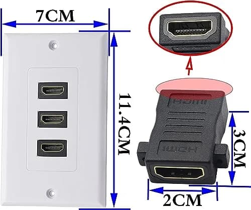 zdyCGTime 3-Port HDMI 2.0 Decorative Wall Plate 11.4cm x 7cm | Supports 4K 60Hz, Easy Install, White thumbnail 2