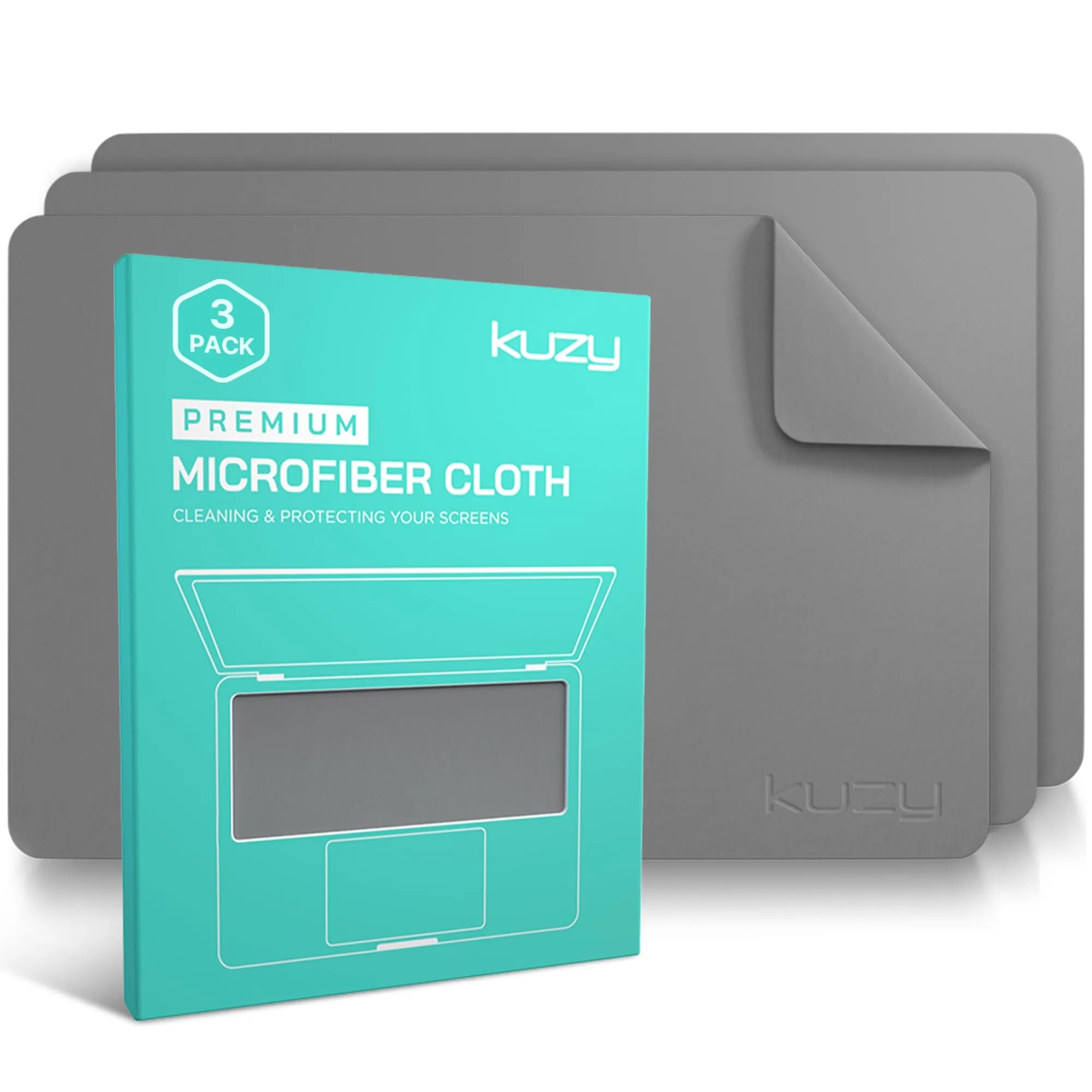 Kuzy Premium Microfiber Cleaning Cloths 11.5 x 7.5 inches (3 Pack, Gray) | Lint-Free Screen & Lens Cleaner - main product image