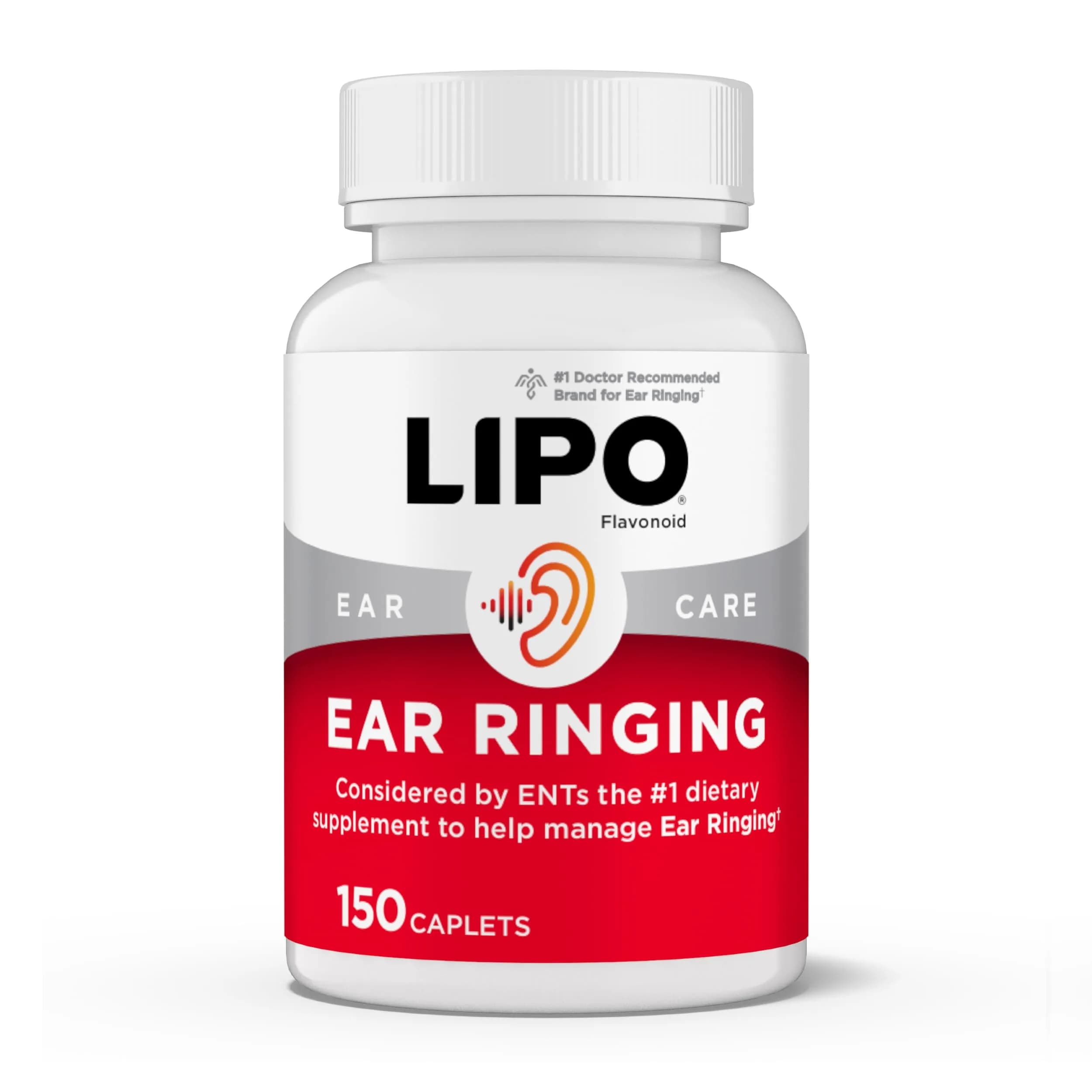 LIPO Ear Ringing Support Caplets 150 Count (675 g) | Clinically Studied Bioflavonoid Formula for Inner Ear Health - main product image