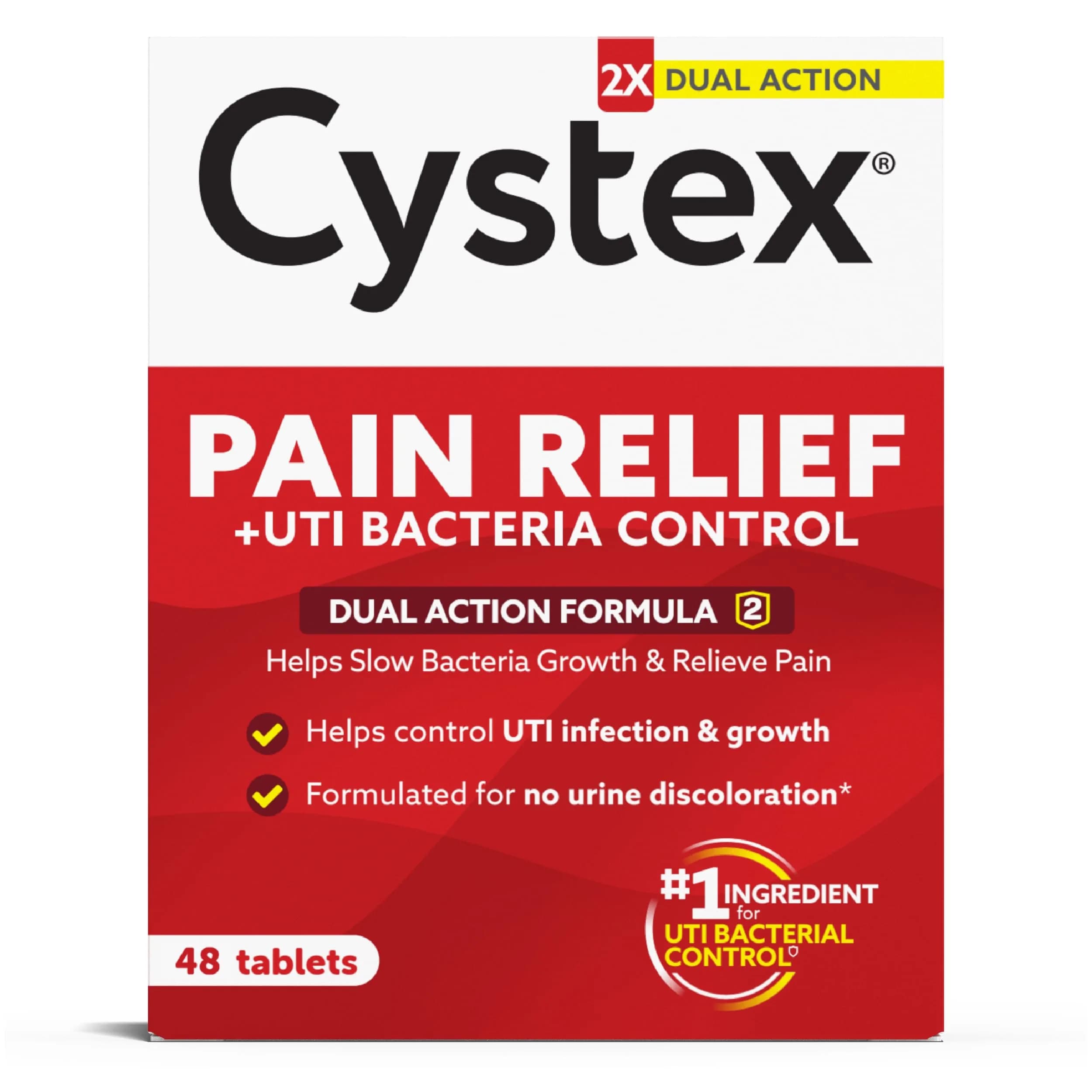 Cystex Dual-Action UTI Pain Relief Tablets, 48 Count | Fast-Acting, Non-Staining Formula for Urinary Discomfort