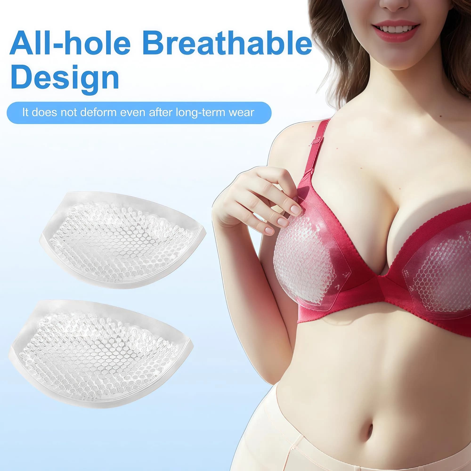 ericotry Clear Silicone Bra Inserts for Swimsuits & Bikinis | Waterproof Breathable Push-up Pads thumbnail 6