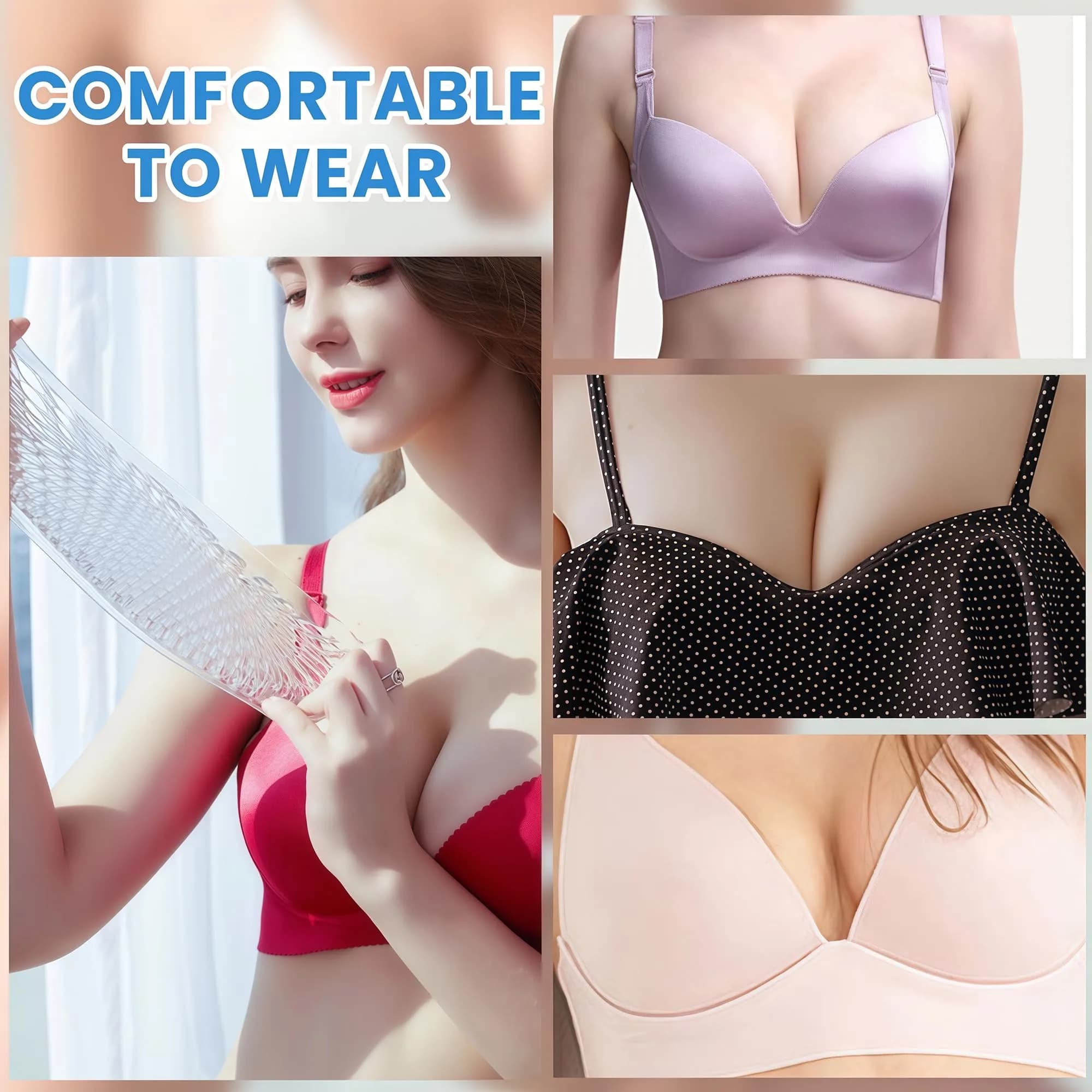 ericotry Clear Silicone Bra Inserts for Swimsuits & Bikinis | Waterproof Breathable Push-up Pads thumbnail 7
