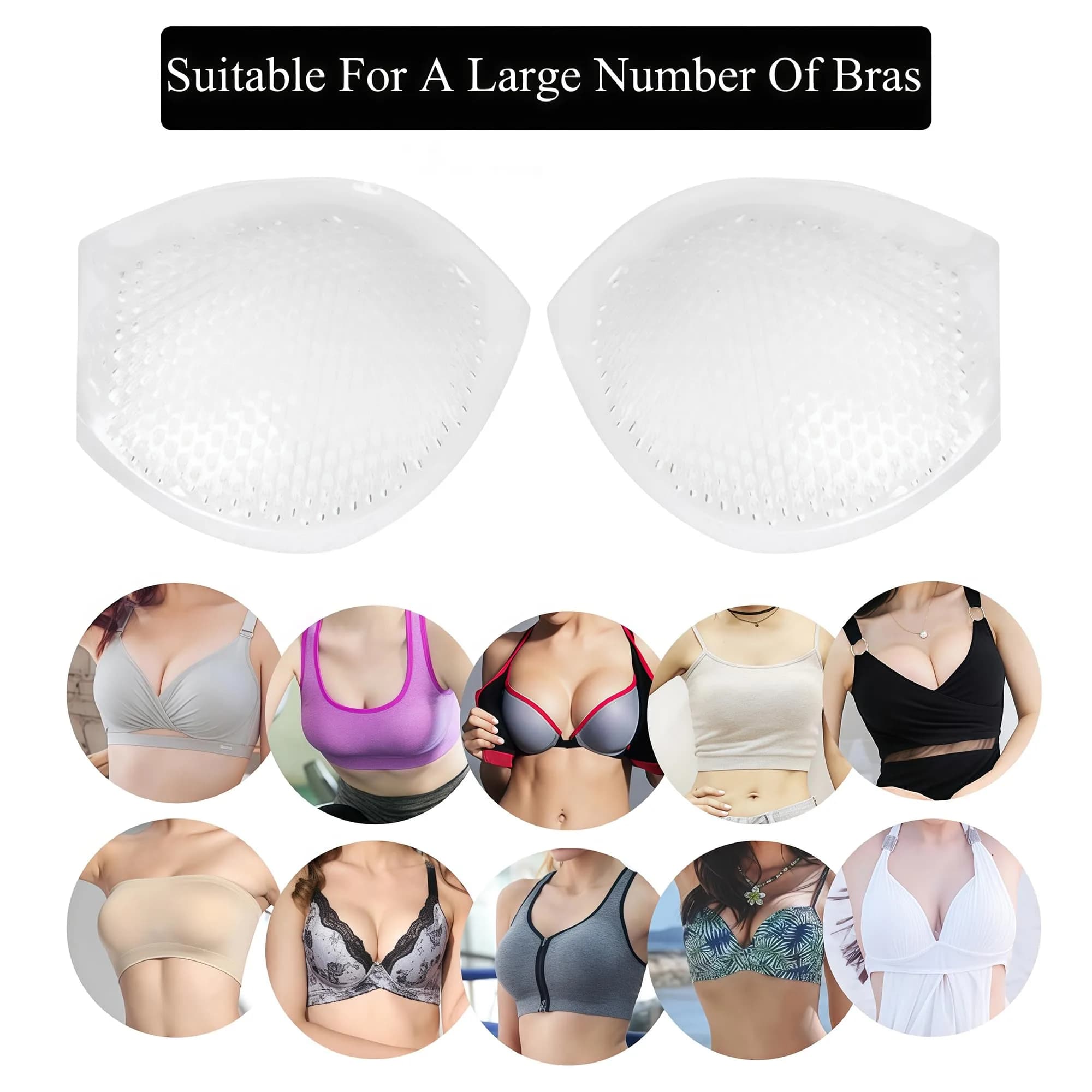 ericotry Clear Silicone Bra Inserts for Swimsuits & Bikinis | Waterproof Breathable Push-up Pads thumbnail 8