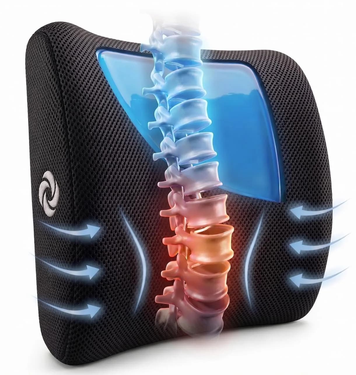Samsonite Cooling Memory Foam Lumbar Support Pillow with Adjustable Strap & Breathable Mesh Cover | Ergonomic Back Cushion for Office Chair, Car Seat, Gaming Chair (Black Mesh)